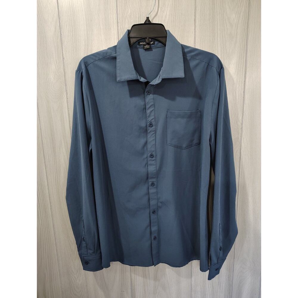 Industry Long Sleeve Button Up Casual Shirt Blue Stretch Size M